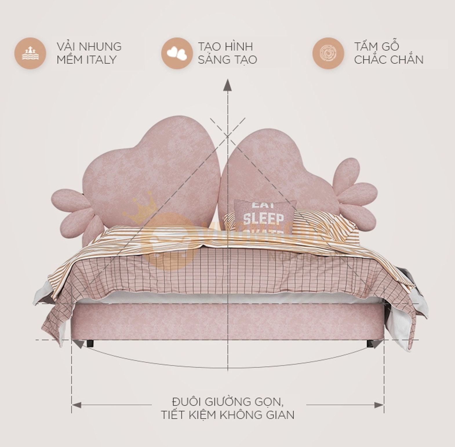 Giường ngủ công chúa hình trái tim đôi ngọt ngào FDCD11 đặc điểm chất liệu
