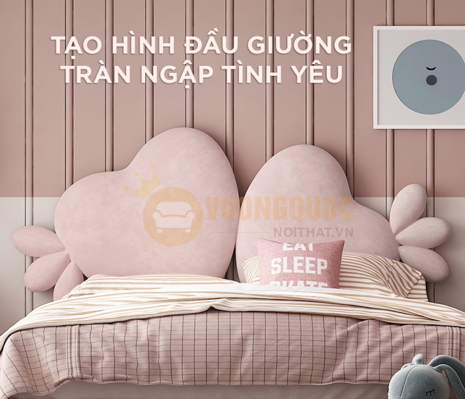 Giường ngủ công chúa hình trái tim đôi ngọt ngào FDCD11 phần đầu giường