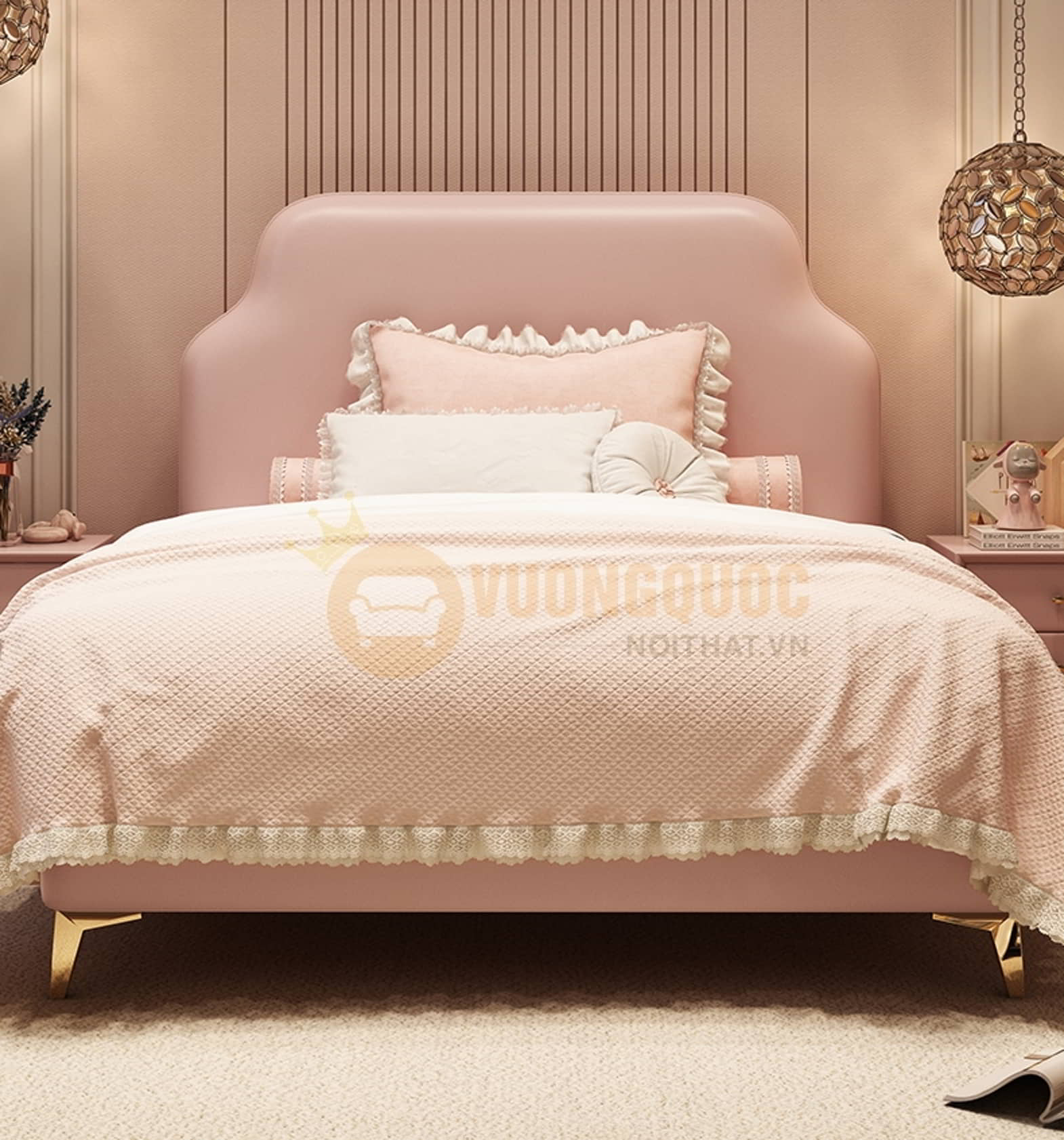 Giường ngủ công chúa thiết kế đơn giản hiện đại FDCD03 màu hồng