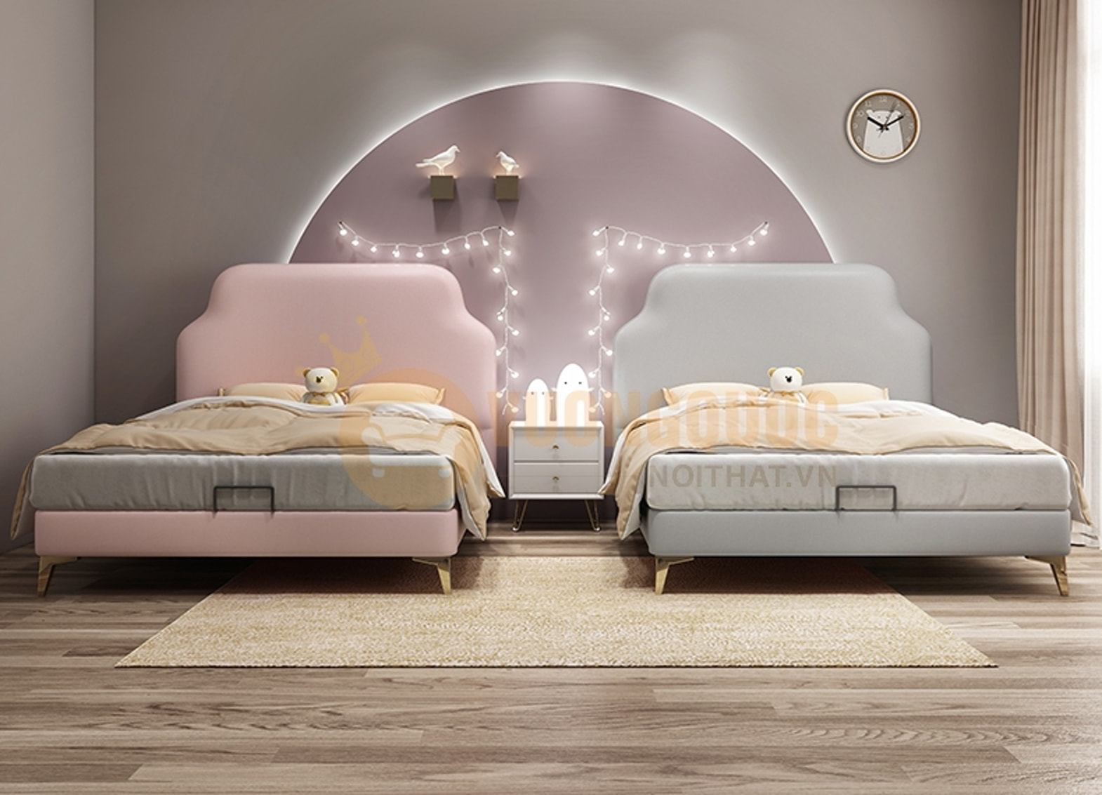 Giường ngủ công chúa thiết kế đơn giản hiện đại FDCD03 màu xanh và hồng