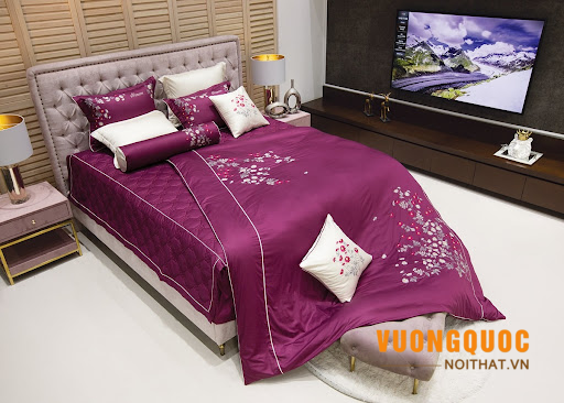 Ga giường cưới có tone màu tím