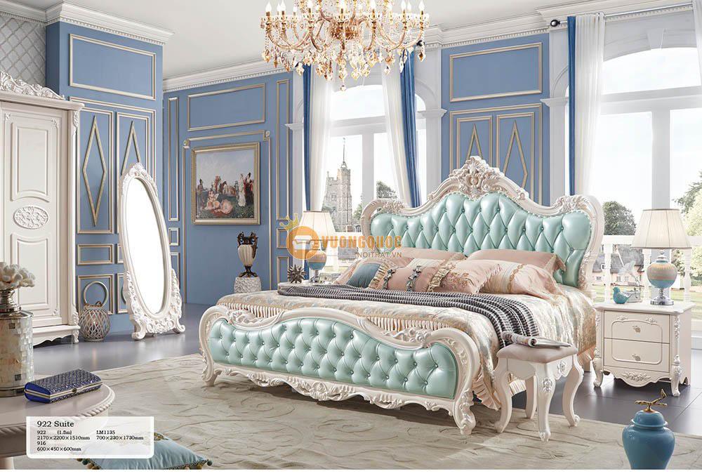 Bộ giường ngủ họa tiết xanh ngọc bích JY922