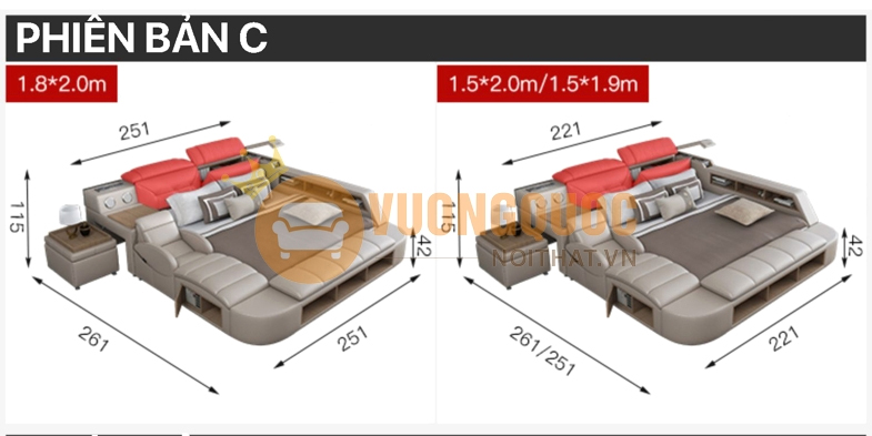 Kích thước giường đa năng thông minh hiện đại YFC817