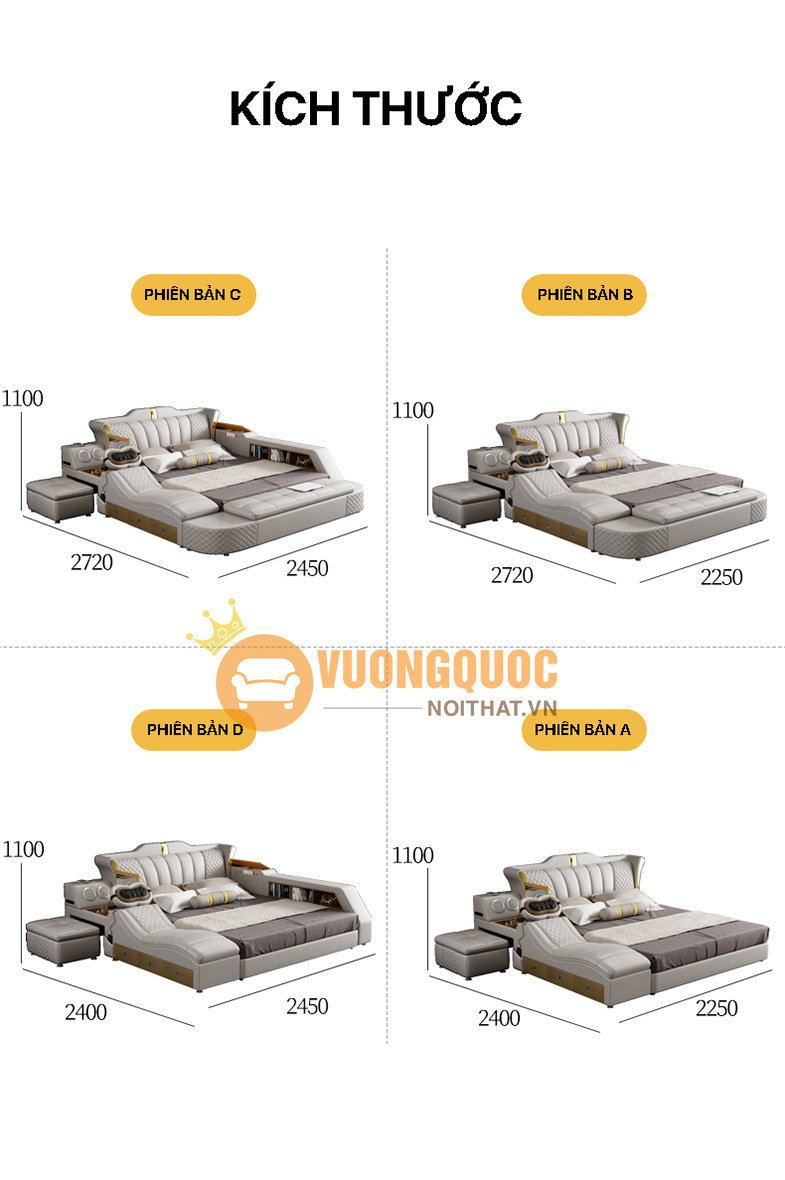 Kích thước giường đa năng sang trọng cao cấp YFC803