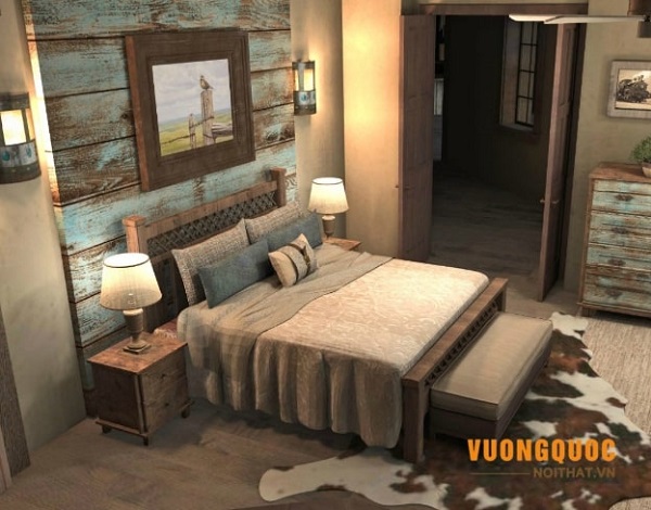 3.6. Điểm nhấn tường gỗ cho không gian phòng ngủ phong cách vintage