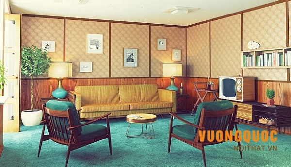 3.5. Phòng khách Vintage tone Vintage Pop color rực rỡ