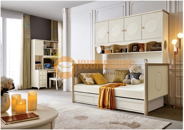 2.8. Giường ngủ cho bé trai 10 tuổi kèm giá sách