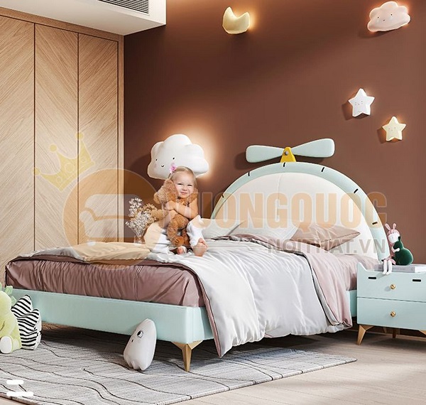 2.9. Giường ngủ cho bé trai bọc da êm ái  