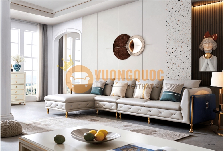 Phòng khách với bộ sofa JYL501SG bằng da cao cấp nổi bật 