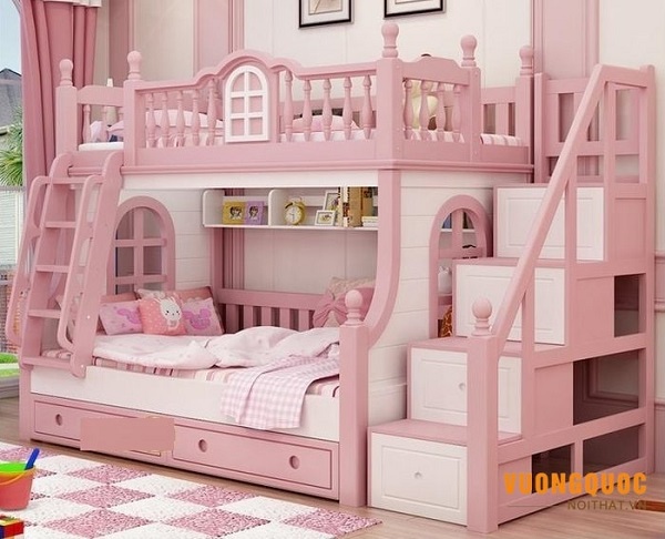 4.4. Mẫu giường ngủ hiện đại đẹp nhất 2 tầng màu hồng