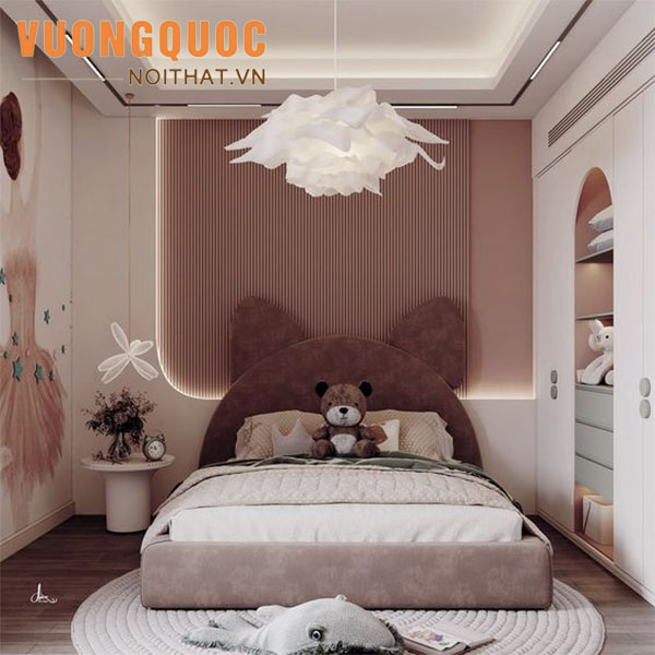 Phòng ngủ xinh xắn cho bé gái màu hồng 