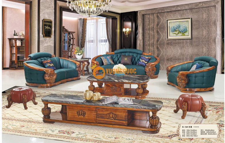 Bộ sofa phòng khách hoa văn sang trọng tinh tế HYTB13