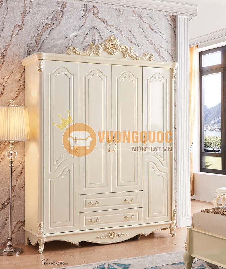 Tủ quần áo tân cổ điển màu trắng 