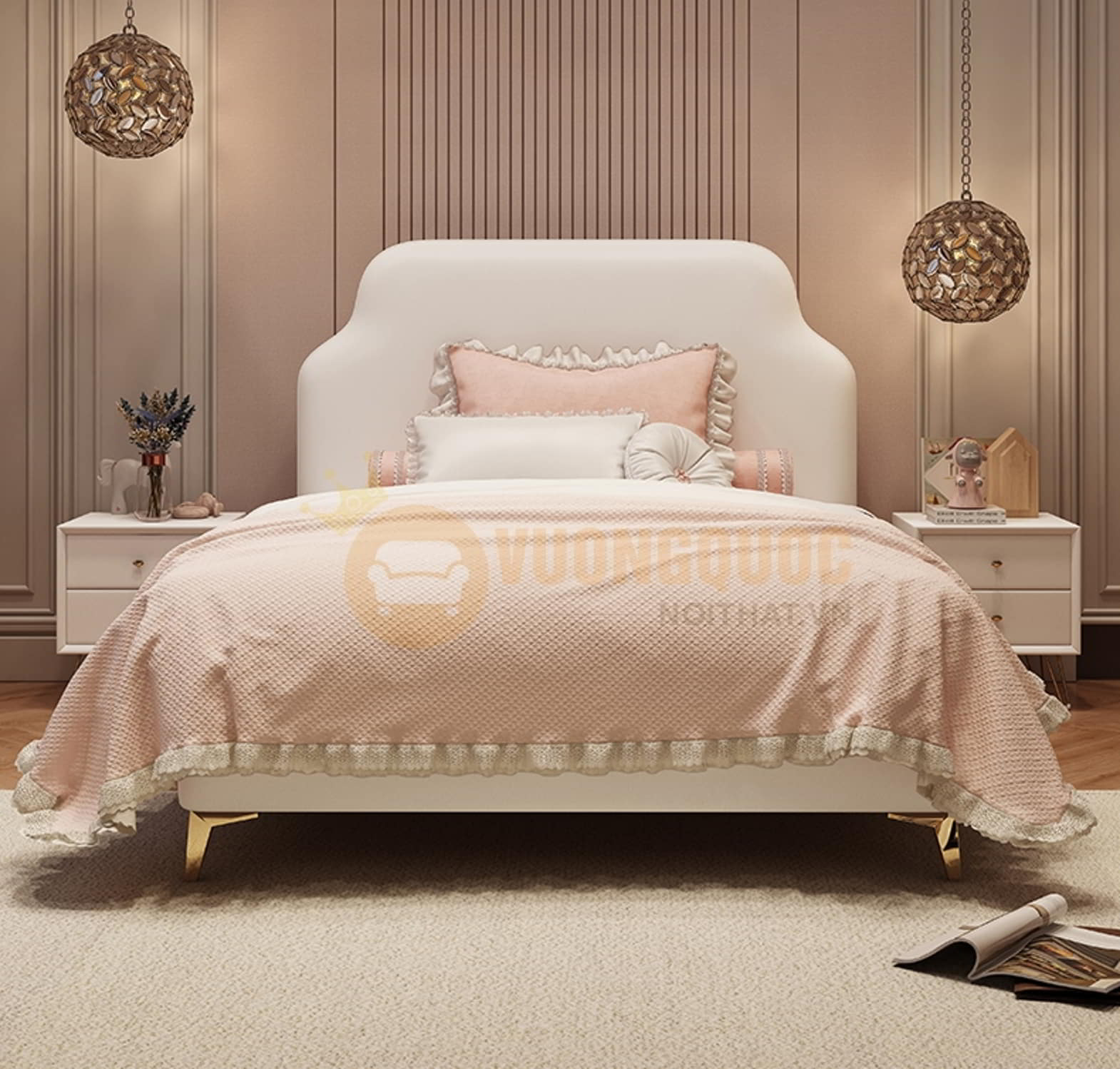 Giường ngủ cho bé gái phong cách Hàn Quốc 