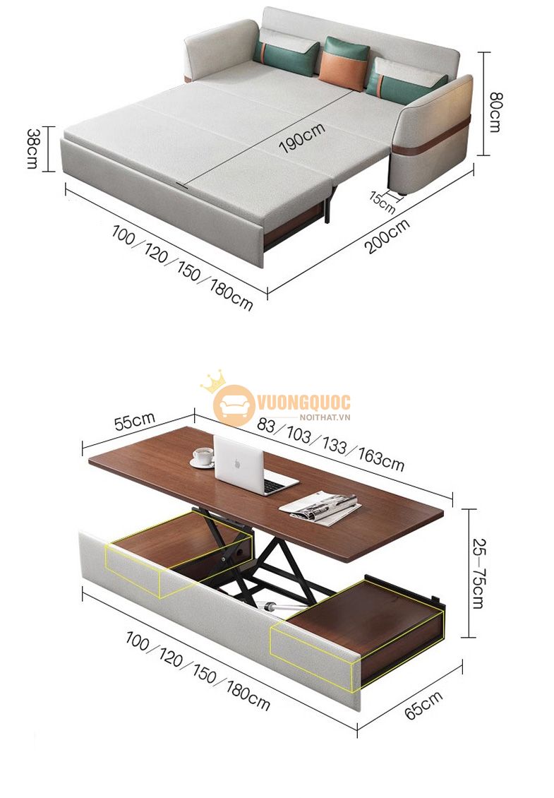 bộ sofa thông minh kèm bàn trà có điều khiển nâng hậ YC003