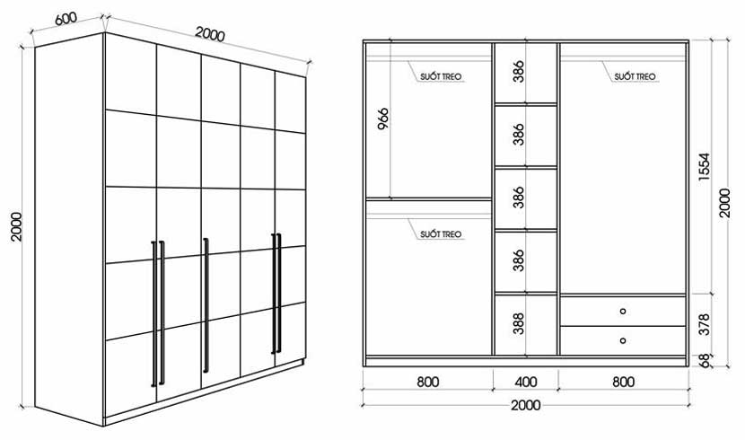 Kích thước tủ quần áo phong cách Châu Âu