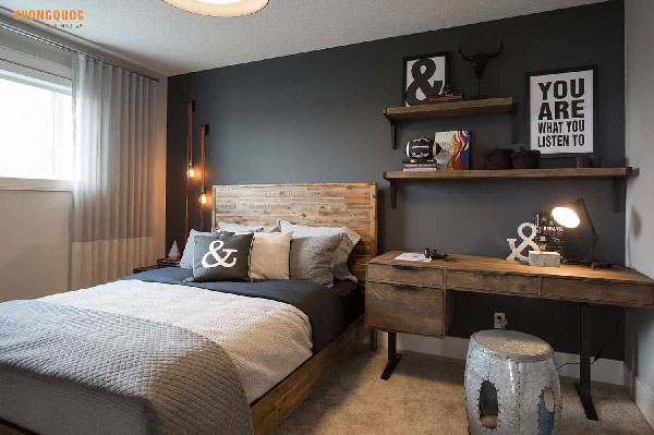 Decor phòng ngủ nam với nội thất bằng gỗ 
