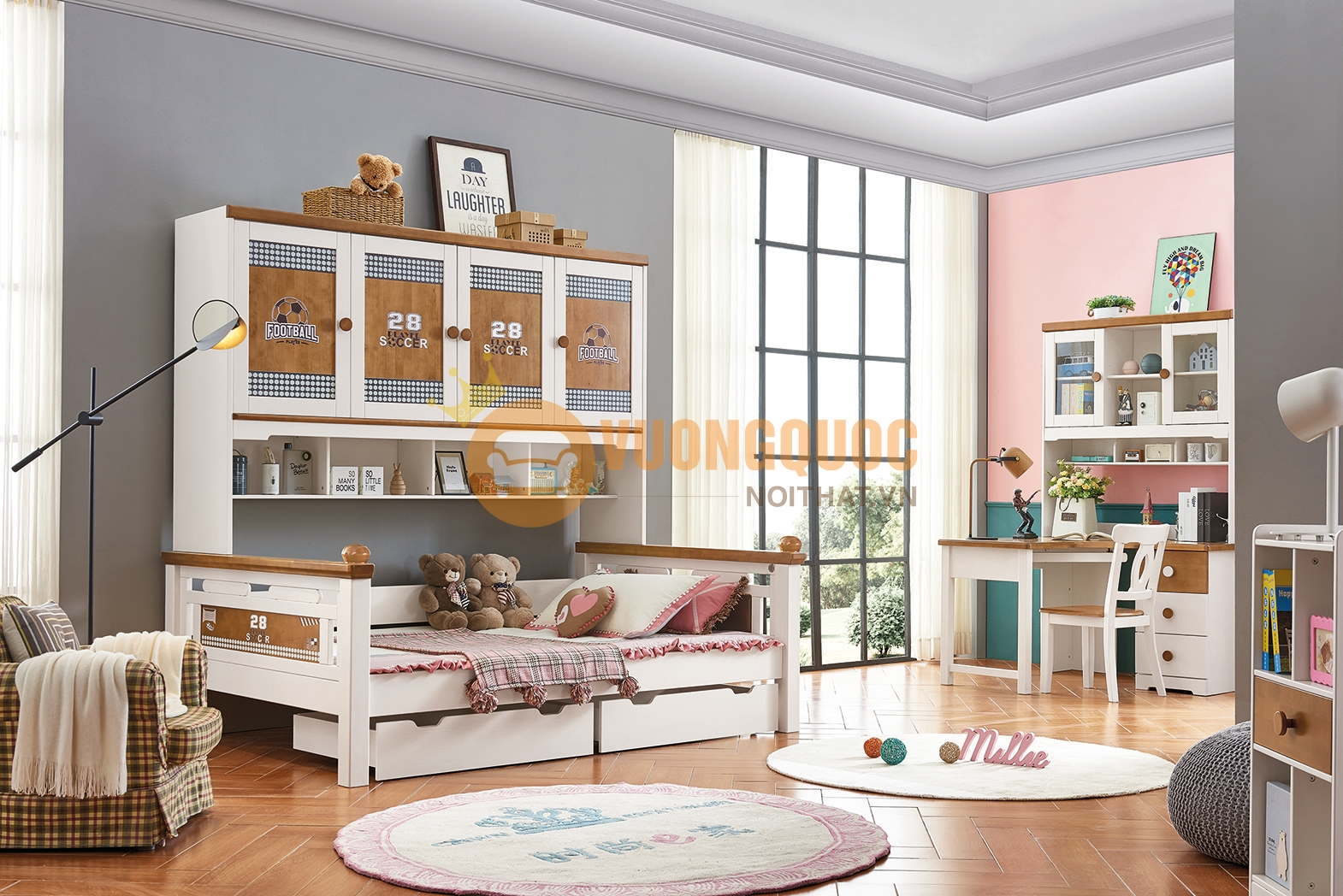 Giường ngủ cho bé gái màu nâu đáng yêu