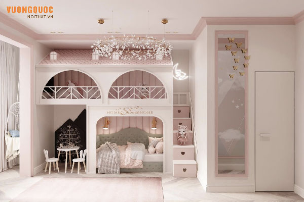 Giường tầng cho bé gái - Thiết kế tiện ích cho phòng ngủ nhỏ